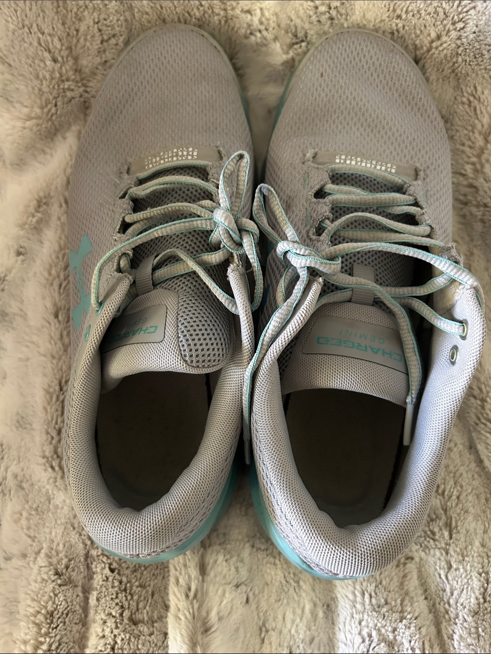 Under Armour Women's Light Gray and Aqua Sneakers